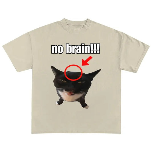 Funny Meme Shirt, No Brain Cat Shirt, Cat Lover Tee, Black Cat Merch, Retro Cat Lover Shirt Gift Hoodie, Sweatshirt