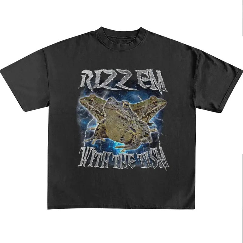 Funny Meme Shirt, Rizz Em With The Tism Frog Vintage Graphic Shirt, Retro 90s Toad Rizz Graphic Shirt, Autism Awareness,...