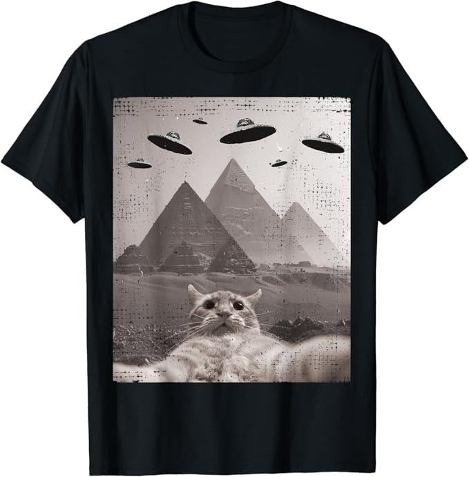 Funny Meme Shirts For Men, Cat UFO Meme - Funny Cat Selfie with UFOs T-Shirt Menswear Top Hoodie, Sweatshirt | WearSparks.com