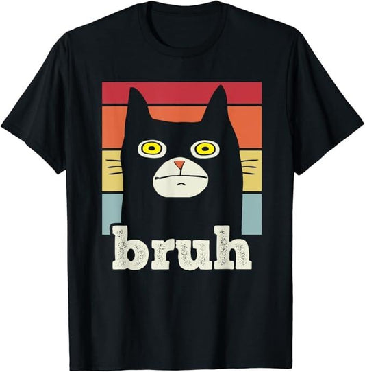 Funny Meme Shirts For Men, Funny Meme saying Bruh with Cat Greetings T-Shirt Menswear Top Hoodie, Sweatshirt | WearSparks.com