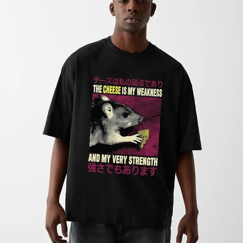 Funny Meme The Cheese Is My Weakness And My Strength Shirt, Sweatshirt, Hoodie, Funny Rat Cheese Tee, Vintage Japanese...