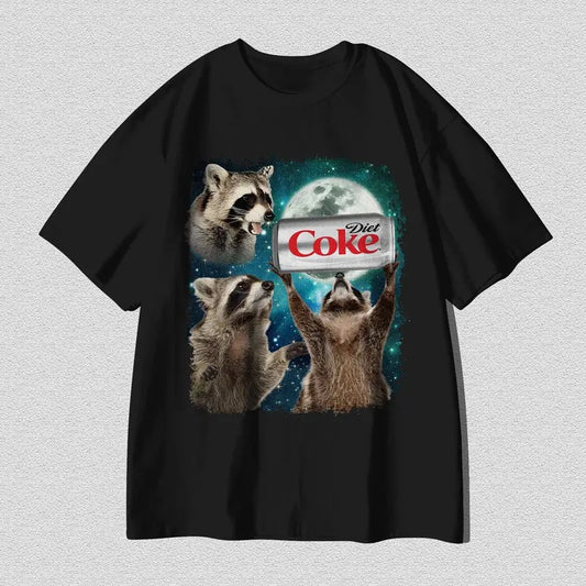 Funny Meme, Three Raccoons Diet Coke Vintage Graphic Tshirt, Retro Moon Tshirt, Raccoon Lovers, Funny Raccon Tee,...