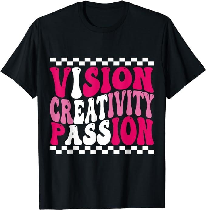 Funny Men Shirts, Vision Creativity Passion Funny Saying Retro Groovy T-Shirt Menswear Top Casual Cotton Tee Basic...