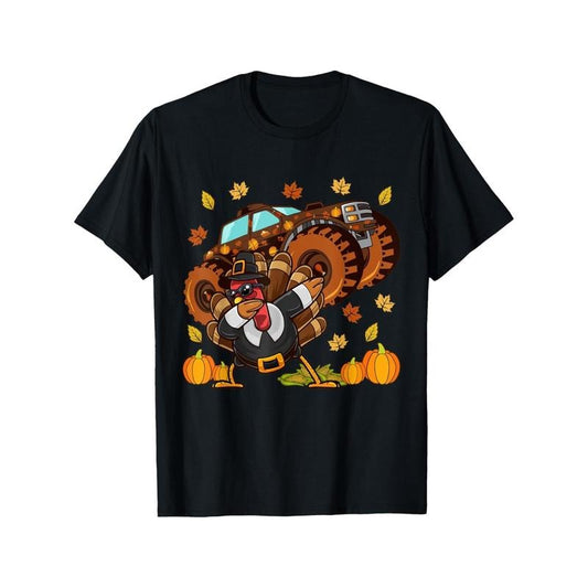 Funny Men T-Shirt Turkey Driving Monster Truck Thanksgiving Pattern Tee Crew neck Short Sleeve Cotton Mans Casual Shirts...