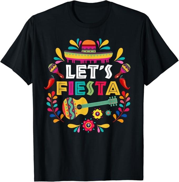 Funny Mexican Shirts, Lets Mexican Fiesta Cinco De Mayo Party Colorful Guitar Fun T-Shirt Menswear Top Casual Classic...