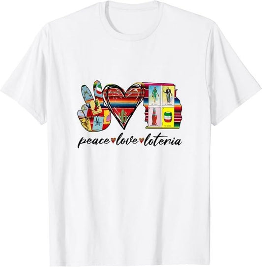 Funny Mexican Shirts, Peace Love Lottery Mexican Bingo Cards Latina Power Mexicana T-Shirt Menswear Top Casual Classic...