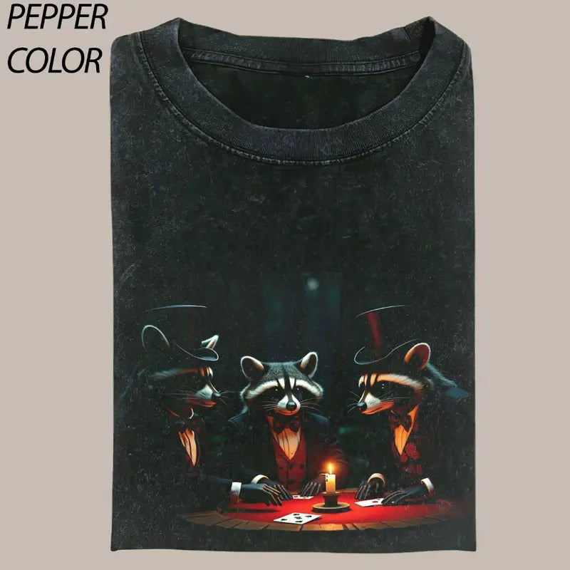 Funny Racoon Playing Poker Graphic T-shirt, Vintage Racoon Lover Graphic Tee, Gift For Him, Unisex Menswear Streetwear...