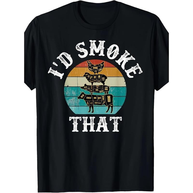 Funny Retro BBQ Party Smoker Chef Dad Graphic T-Shirt- Men's Casual Crew Neck Tee for BBQ Lovers, Funny Gift Idea for...