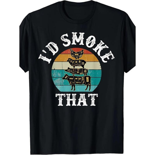 Funny Retro BBQ Party Smoker Chef Dad Graphic T-Shirt- Men's Casual Crew Neck Tee for BBQ Lovers, Funny Gift Idea for...
