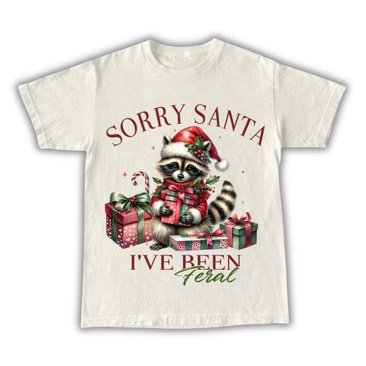 Funny Retro Christmas Raccoon Feral Unhinged Shirt, Sorry Santa I Have Been Feral, Y2K Dank Meme, Humorous Christmas...