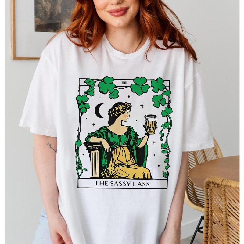 Funny Saint Patrick's Day Shirt, Irish Tee, The Sassy Lass Tarot Card T-shirt, Lucky Shirt, Shamrock T-shirt, Tarot Card,...