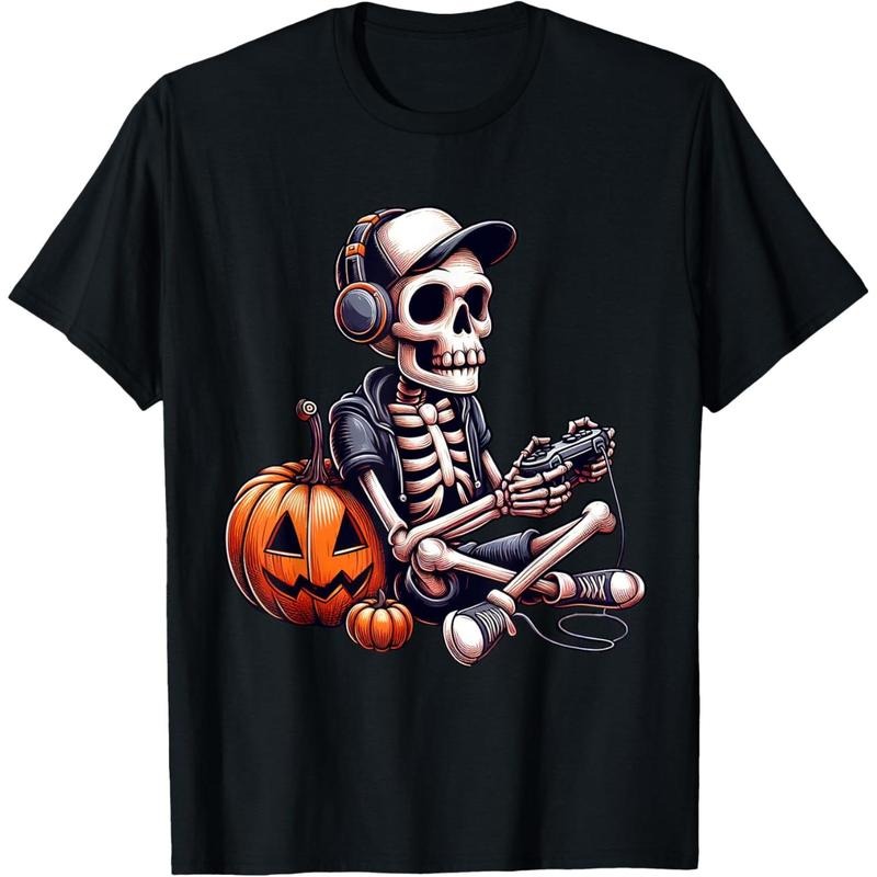 Funny Skeleton Playing Video Game Halloween Shirt Boys Gamer T-Shirt made in usa Hoodie, Sweatshirt | WearSparks.com