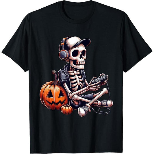 Funny Skeleton Playing Video Game Halloween Shirt Boys Gamer T-Shirt made in usa Hoodie, Sweatshirt | WearSparks.com