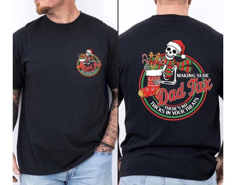 Funny Skeleton Santa Dad Christmas 2 Sides Shirt, Holiday Candy Dad Tee, Funny Father Christmas Gift, Festive Dad Humor...