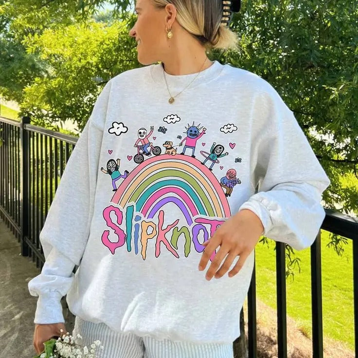Funny Slipknot Sweatshirt Rainbow Slipknot Metal Band Cozy Crewneck Sweatshirt T-Shirts, Hoodie | WearSparks.com