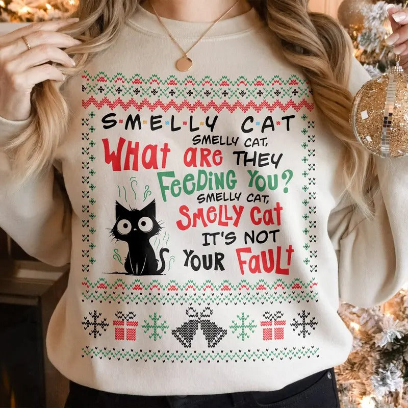 Funny Smelly Cat Phoebe Song Ugly Sweater, 90s Friends Movie Christmas Sweatshirt, Friends Inspired Crewneck T-Shirts, Hoodie