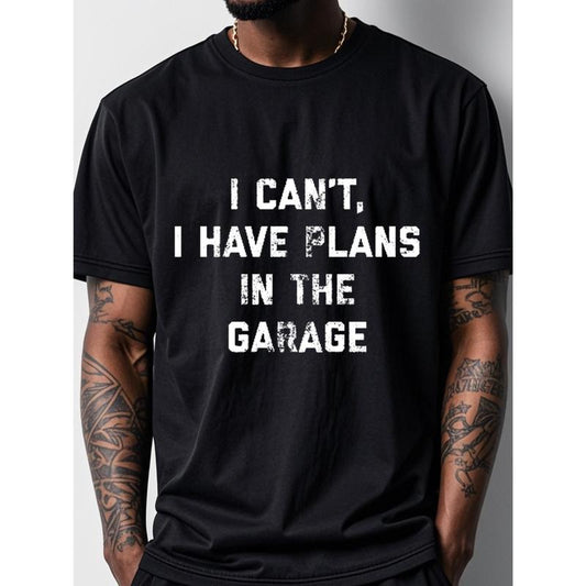[Funny Soft Crew Neck Tee] 100% Cotton Funny Soft Breathable Crew Neck Black Men's T-Shirts - I Can't I Have Plans In The...
