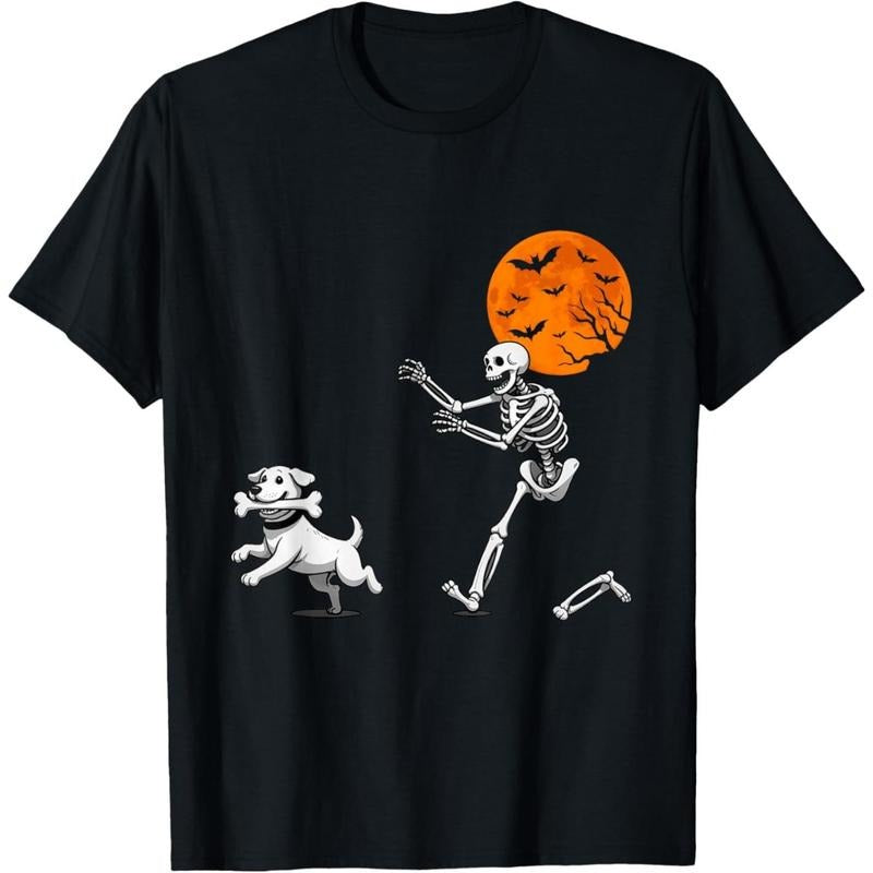 Funny Spooky Humor Halloween Skeleton Chasing Dog T-Shirt made in usa Hoodie, Sweatshirt | WearSparks.com