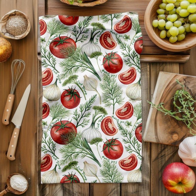 Funny Subtle F Trump Fennel, Dill, Tomato Tea Towels, Anti Trump Salad Mother's Day, Kitchen Decor, Housewarming Gift,...