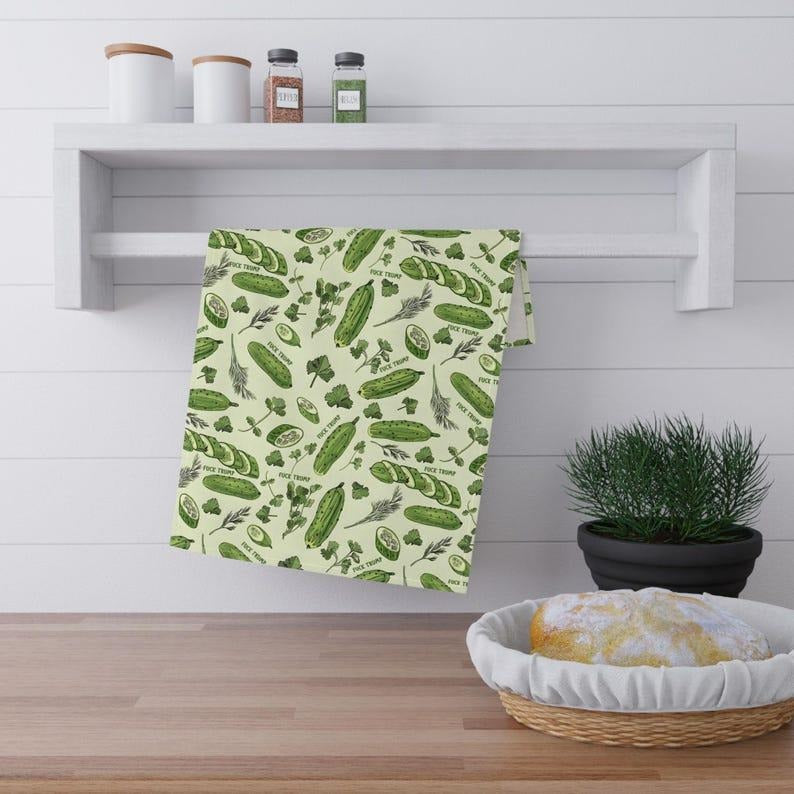 Funny Subtle F*ck Trump Pickles And Dill Tea Towels, Anti Trump Mother's Day, Mature Kitchen Decor, Housewarming Gift,...