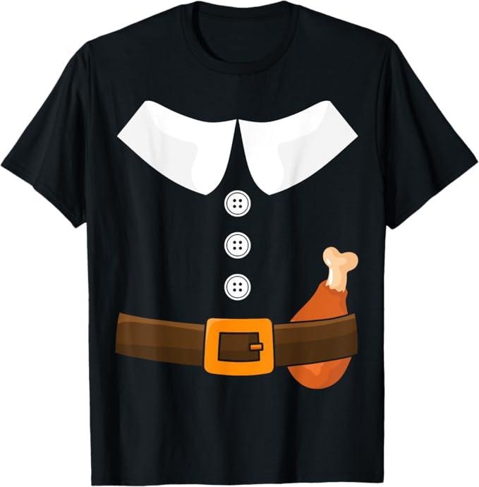 Funny Thanksgiving Shirts, Funny Thanksgiving Pilgrim Costume with Turkey Leg T-Shirt