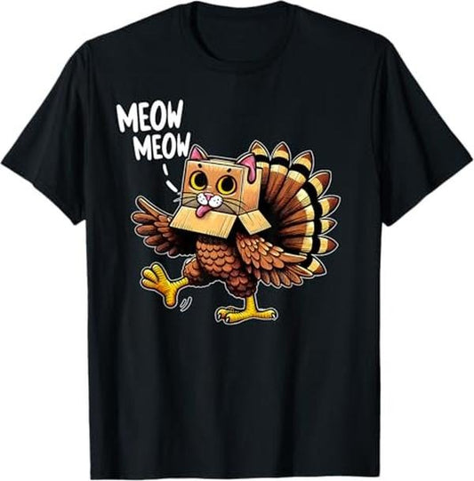 Funny Thanksgiving Shirts, Funny Turkey Cat Meow Happy Thanksgiving Day T-Shirt
