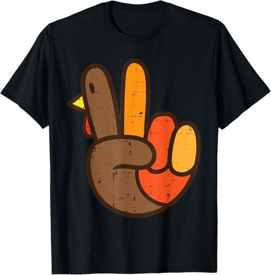 Funny Thanksgiving Shirts, Peace Sign Turkey Hand Cool Thanksgiving Hippie T-Shirt