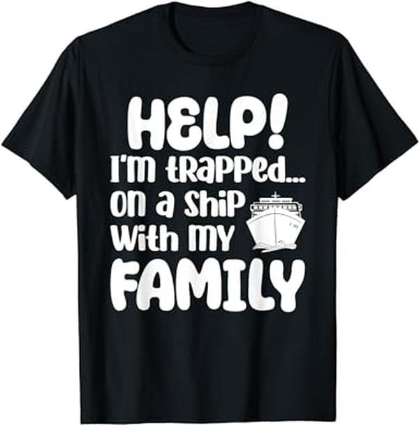 Funny Vacation Shirt, Help I'm Trapped On A Ship With My Family Funny Cruise Trip T-Shirt Menswear Casual Cotton Hoodie,...