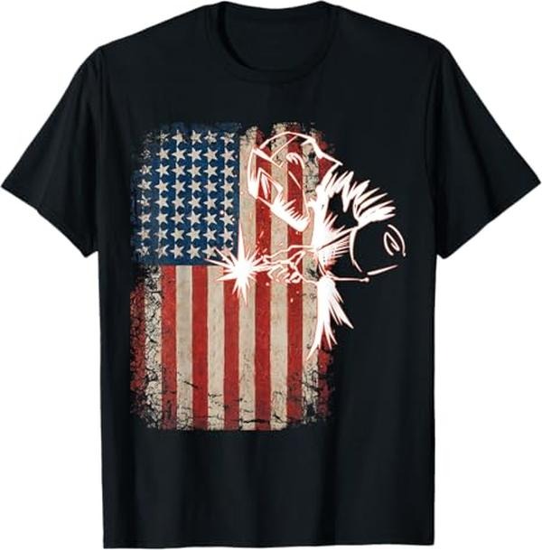 Funny Welder Shirt, Welder Gifts, American Flag Welder Distressed Vintage Welder Mig Gift T-Shirt