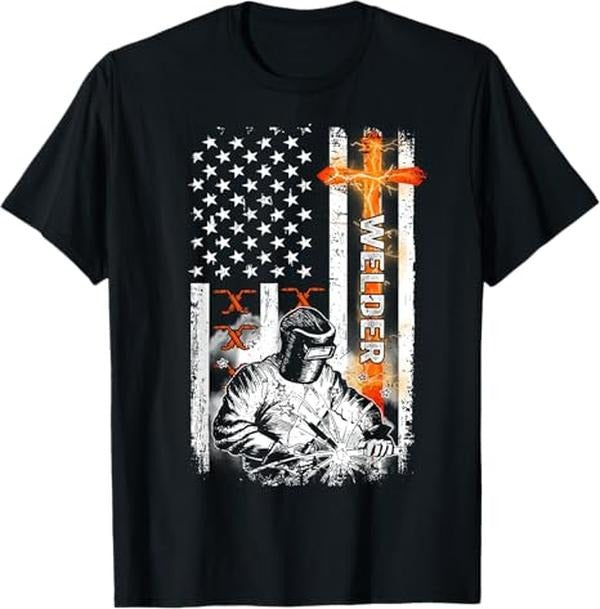 Funny Welder Shirt, Welder Gifts, Welder American Flag Welding Fusing Material Funny Technical T-Shirt