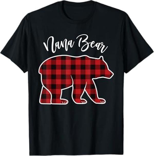 Funny Xmas Men Women Family T-Shirt, Nana Bear Pajama Red Buffalo Xmas Funny Family Christmas T-Shirt