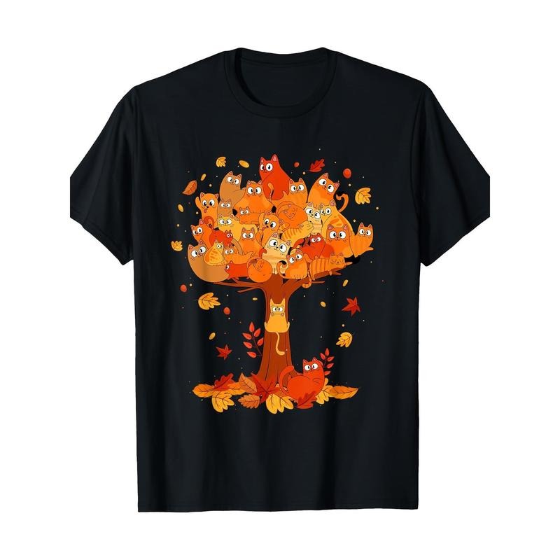 Funny autumn cat climbing Maple tree Pet Owner T-shirt, men's T-shirt, quality materials Made in USA Hoodie, Sweatshirt