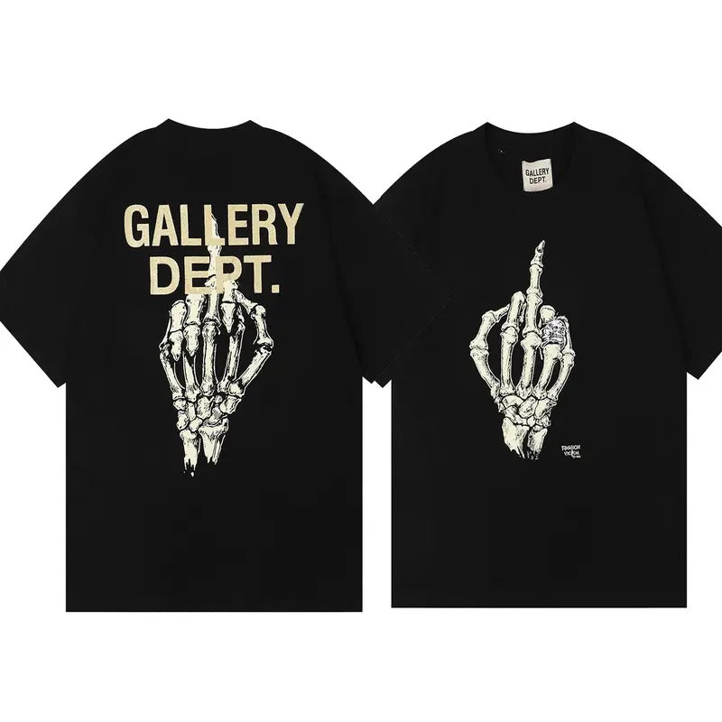 GALLERY DEPT T-shirt Skeleton Hand Bone Finger Print pure cotton T shirt Letter Print Short Sleeve Men and Women Hip Hop...