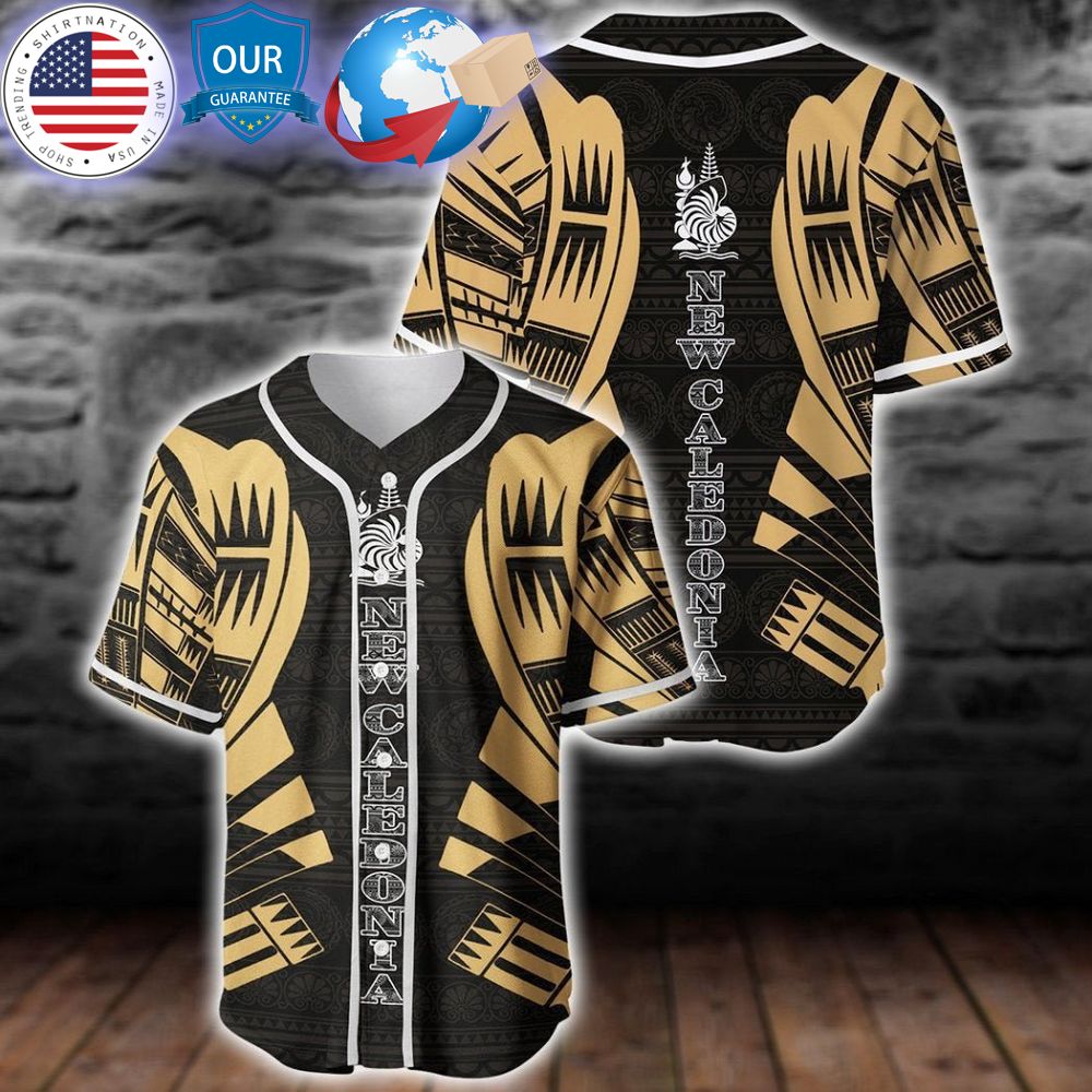 HOT Caledonia Polynesian Tattoo Gold Custom Baseball Jersey