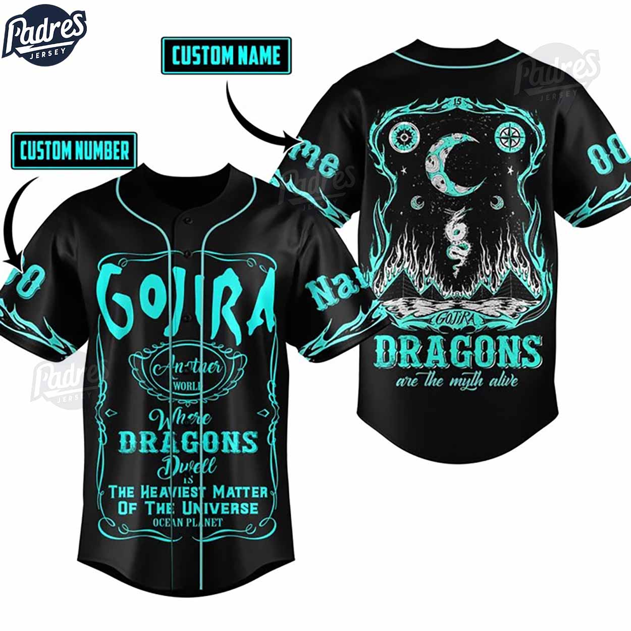 GOJIRA Where Dragons Dwell Custom Baseball Jersey - Padres Jersey Oasis: Elevate Your Baseball Style Game... (Image 1)
