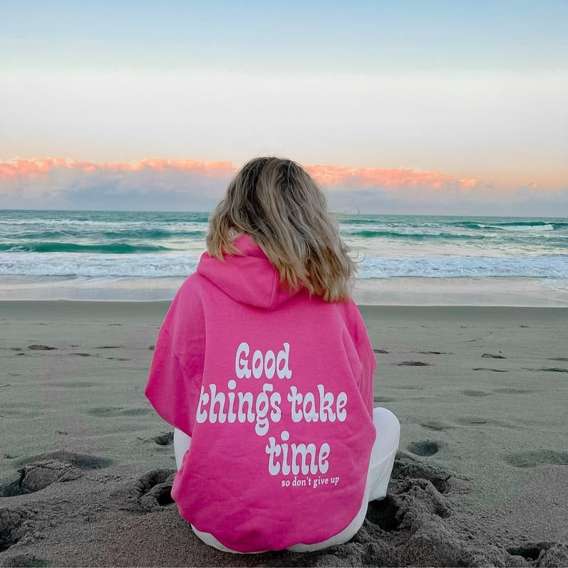 GOOD THINGS TAKE TIME HOODIE (Hoodie Sweatshirt, Unisex Fit, Causal Sweatshirt Unisex Jumper)) Cotton Casual Crewneck...