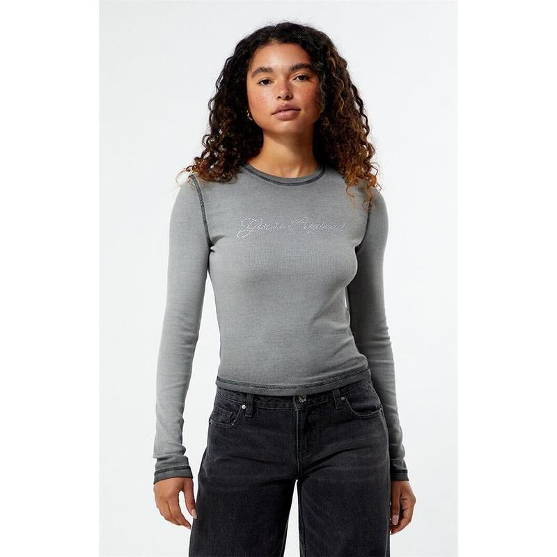 GUESS Originals Women's Rhinestone Long Sleeve T-Shirt Hoodie, Sweatshirt | WearSparks.com