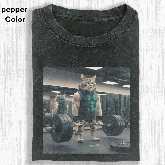 GYM CAT GRAPHIC T-SHIRT, Gemotiveerde Gespierde Kat T-Shirt, FUNNY CUTE, funny shirts for women, Womenswear Cotton Top...