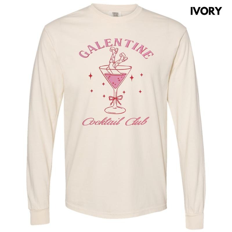 Galentine Cocktail Club Long Sleeve Comfort Colors T-Shirt Hoodie, Sweatshirt | WearSparks.com