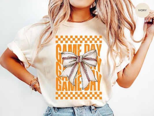 Game Day BASEBALL TShirt, Orange Coquette Bow, Mascot Tshirt, Baseball Fan, Gameday Tee, Baseball Mama Mom Gift, Girl...