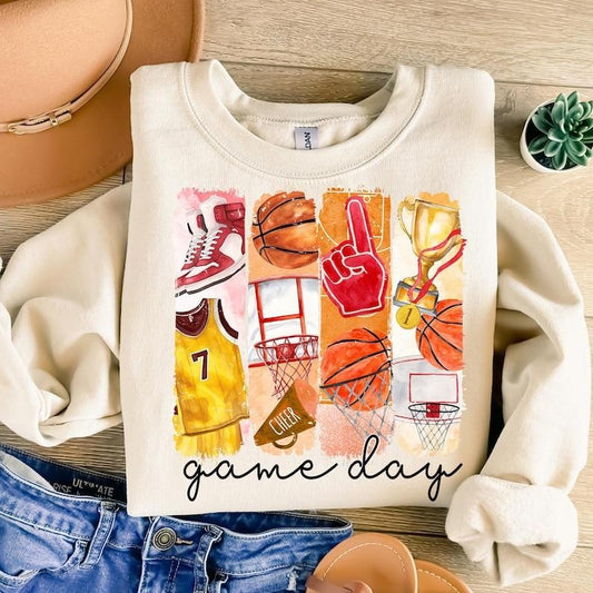 Game Day Basketball Coquette Bow , Basketball Mama , Basketball Mom , Brushstroke Basketball Sweatshirt Crewneck Classic...