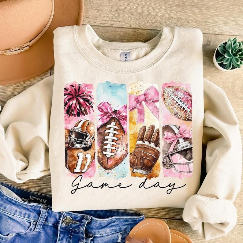 Game Day Football Coquette Bow , Football Mama , Touchdown Sweatshirt T-Shirts, Hoodie | WearSparks.com
