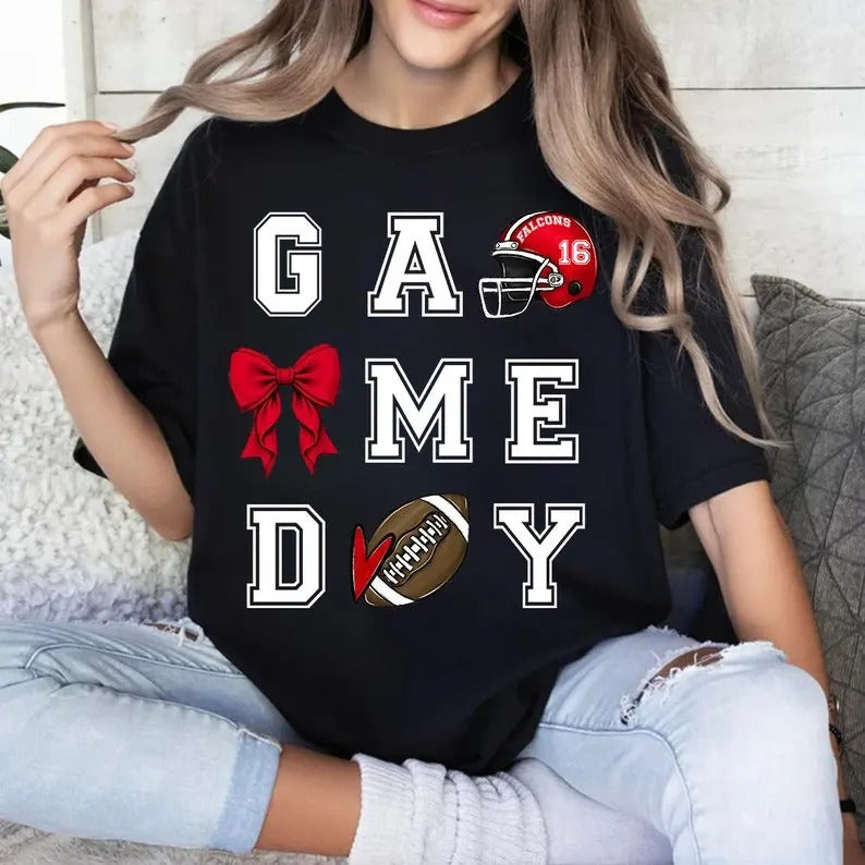Game Day Shirt, Football Coquette Bow Shirt, Football Bow Shirt, Football Fan Shirt, Football Number Shirt, Custom...