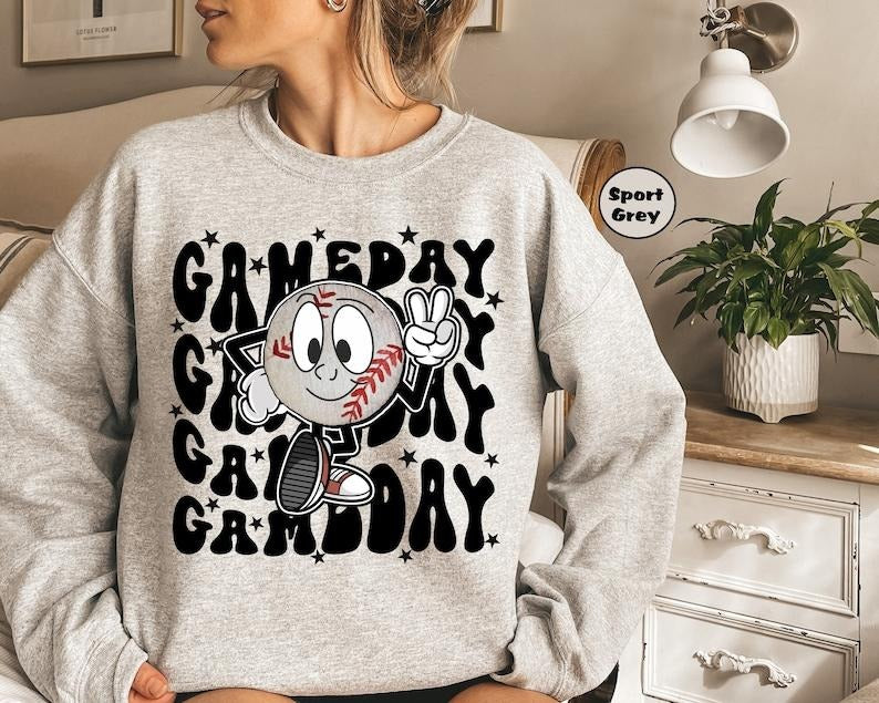 Game Day Sweatshirt, Baseball Game Day Hoodie, Baseball Match Outfit, Matching Family Clothing, Baseball Mom Hoodie,...