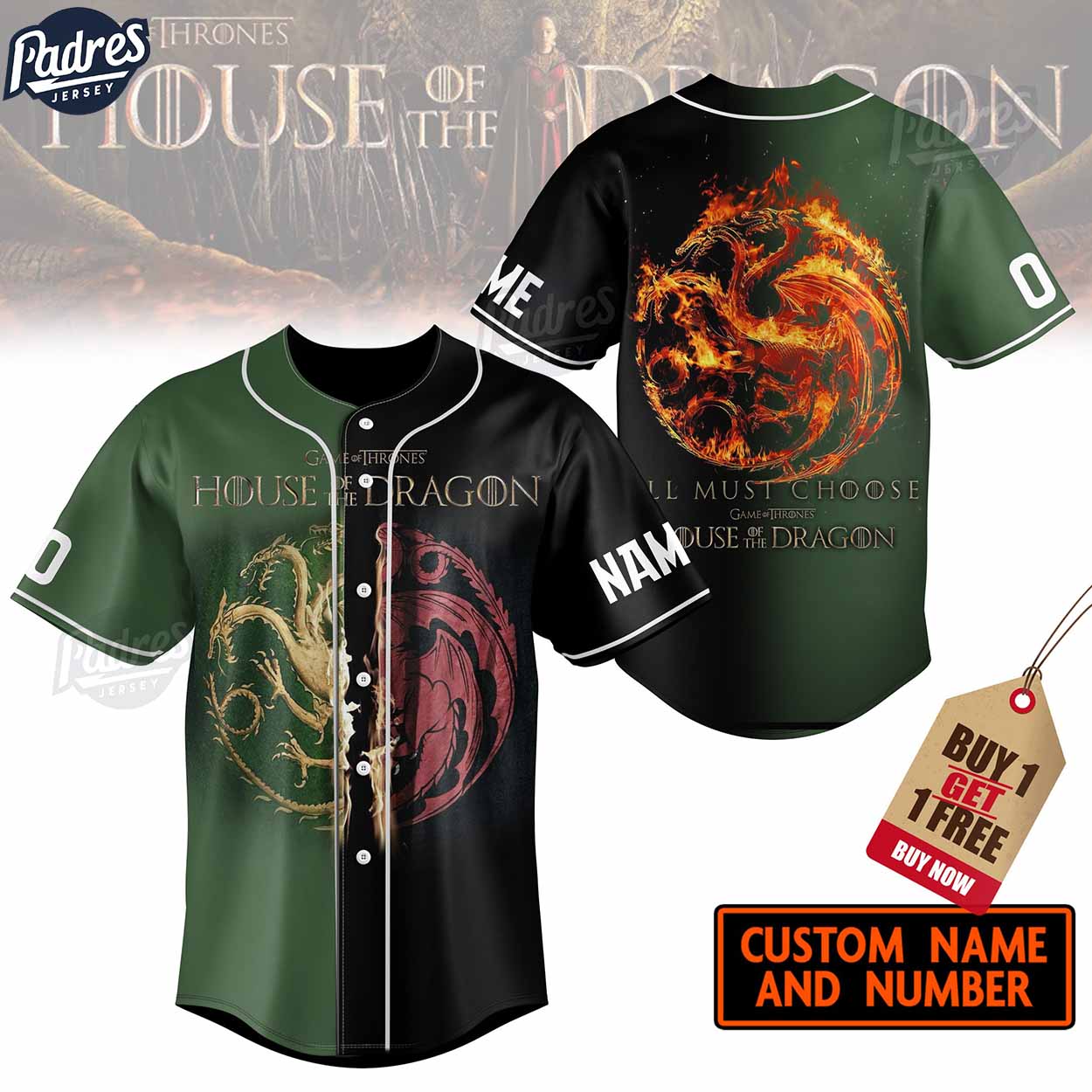 Game Of Thrones House Of The Dragon All Must Choose Custom Baseball Jersey - Padres Jersey Oasis: Elevate Your... (Image 1)