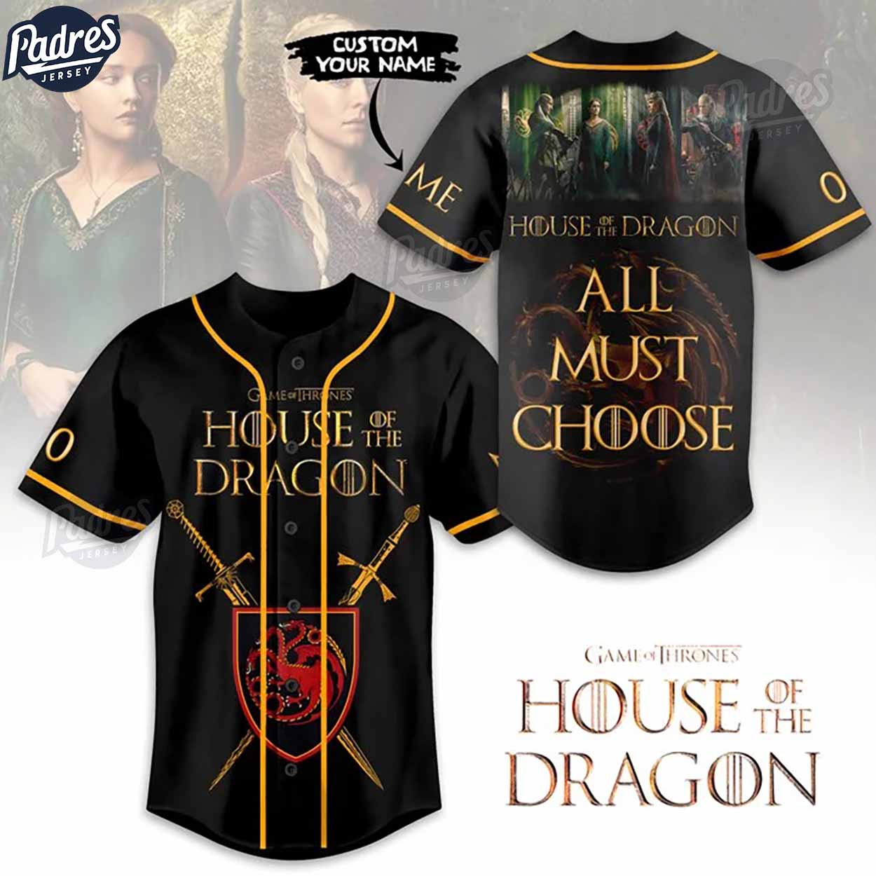 Game Of Thrones House Of The Dragon Custom Baseball Jersey Style - Padres Jersey Oasis: Elevate Your Baseball... (Image 1)