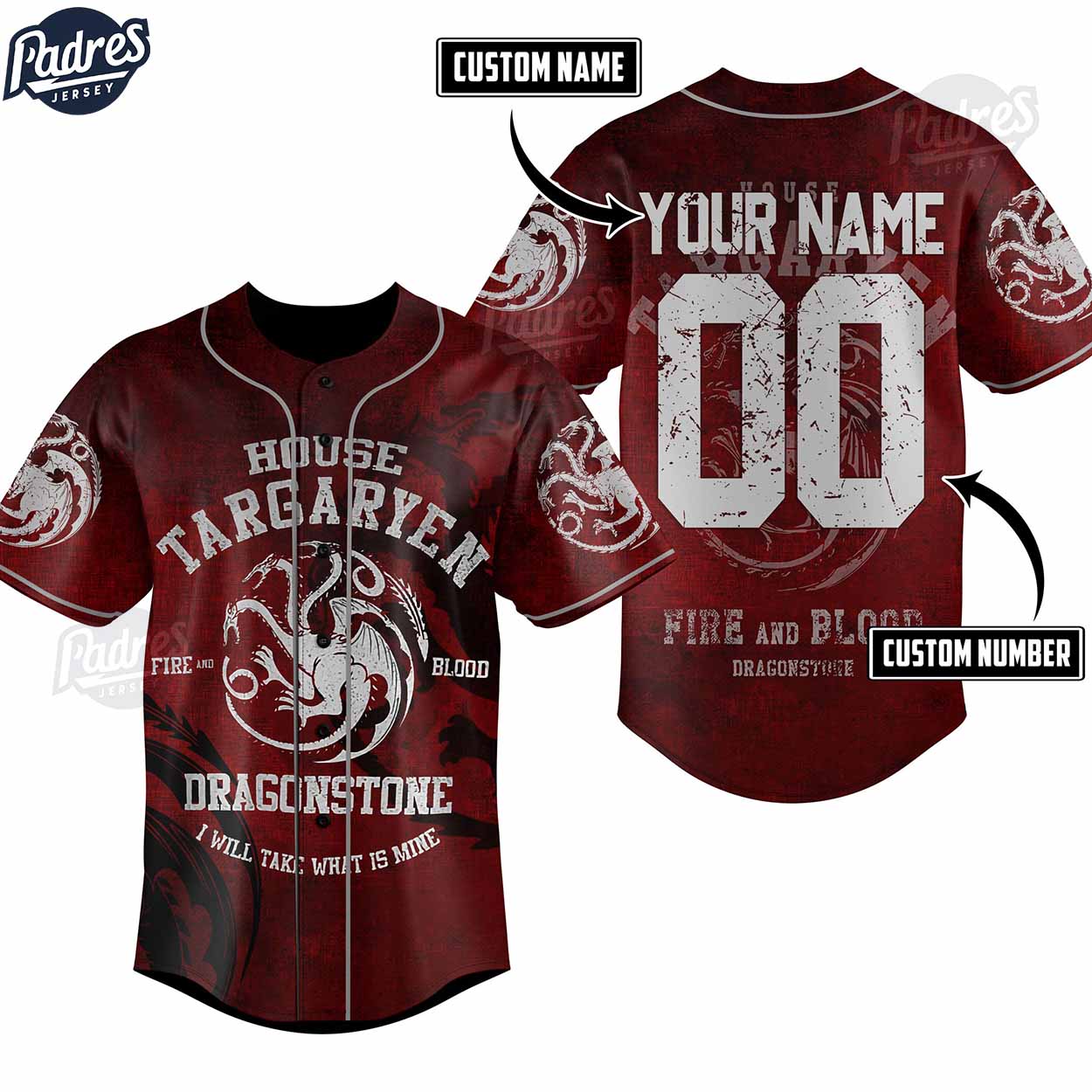 Game Of Thrones House Targaryen Fire And Blood Custom Red Baseball Jersey - Padres Jersey Oasis: Elevate Your... (Image 1)
