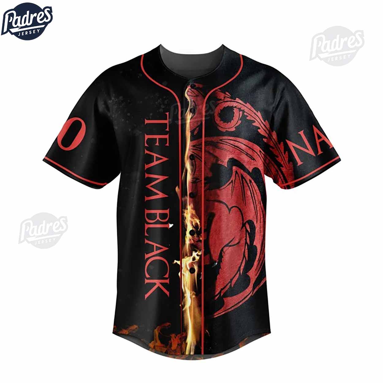 Game Of Thrones Team Black Fire And Blood Custom Baseball Jersey - Padres Jersey Oasis: Elevate Your Baseball... (Image 2)