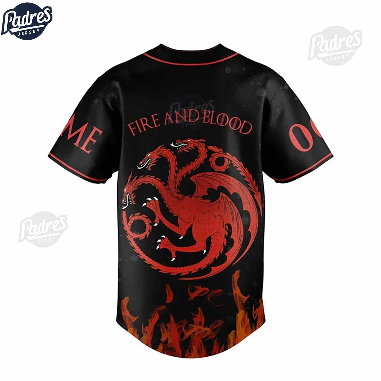 Game Of Thrones Team Black Fire And Blood Custom Baseball Jersey - Padres Jersey Oasis: Elevate Your Baseball... (Image 3)
