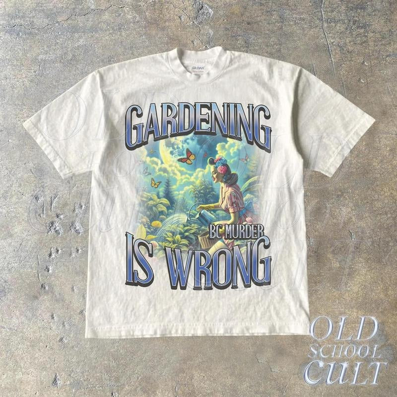 Gardening Because Murder Is Wrong Retro Tshirt, Funny Vintage Woman Shirt, Retro Gag Tee, Silly Mom Gift Shirts,...